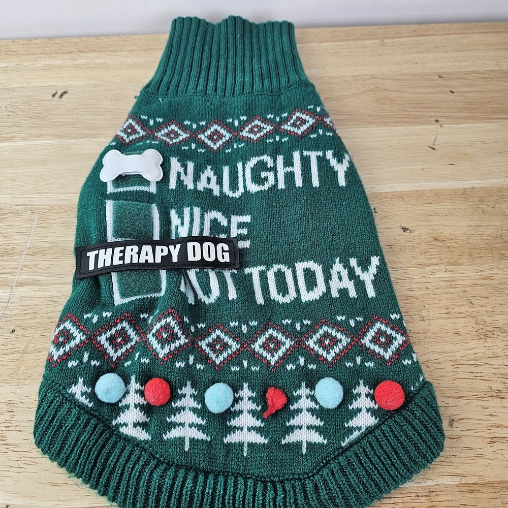 Naughty Nice I‎ Tried Therapy Dog Christmas Sweater Green Holiday Pet Clothes